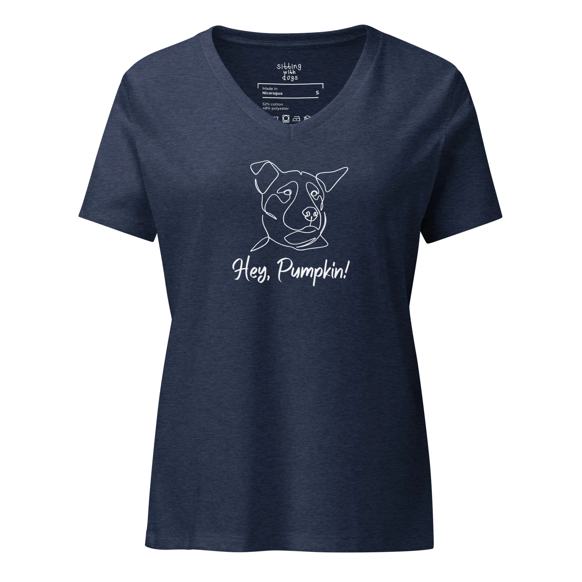 Sitting with Dogs [Pumpkin] Women’s Relaxed V-Neck T-Shirt - Image 3