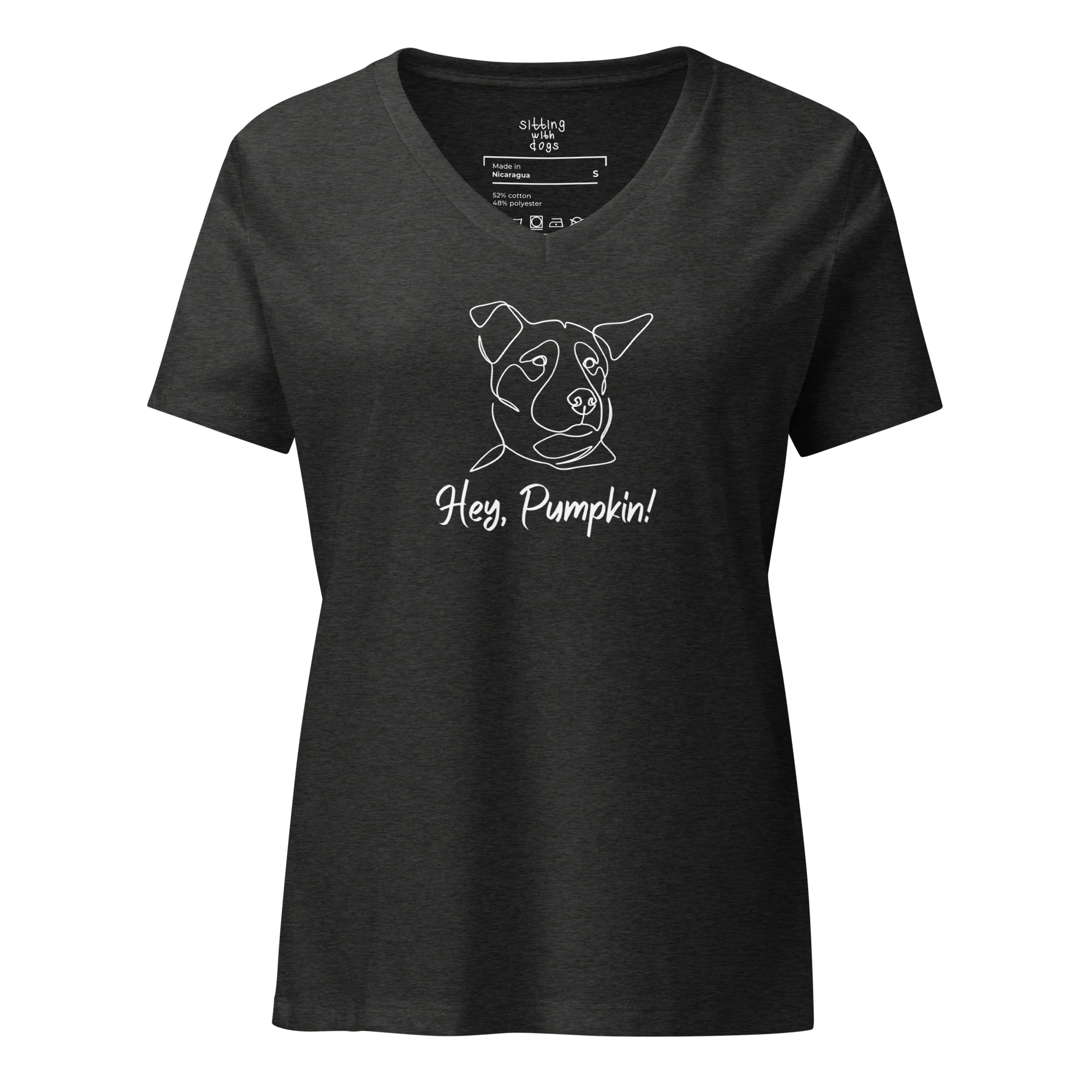 Sitting with Dogs [Pumpkin] Women’s Relaxed V-Neck T-Shirt - Image 4